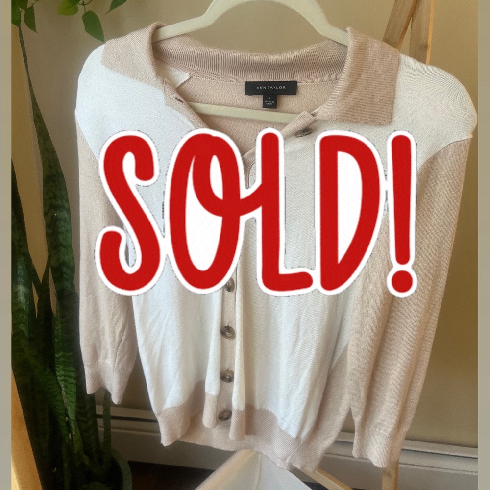 Ann Taylor Beige & White Colorblock Button Front Cardigan Sweater Size S